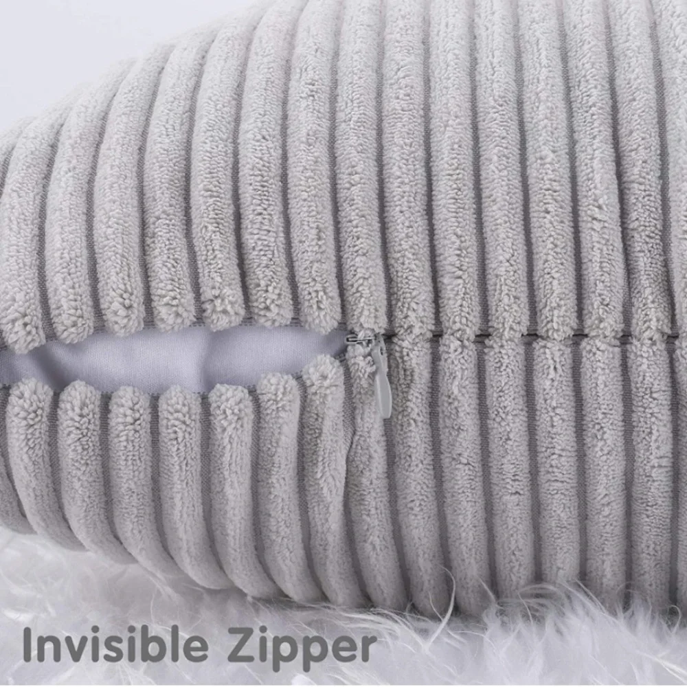 Luxury Home | Elegant Chic Light Grey Soft Corduroy Striped Throw Pillow Covers